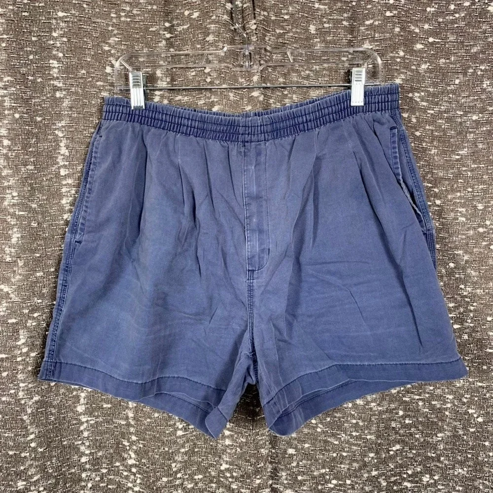 VTG Eddie Bauer Black Label Mens Medium Blue Deck Shorts Elastic Waist 90s